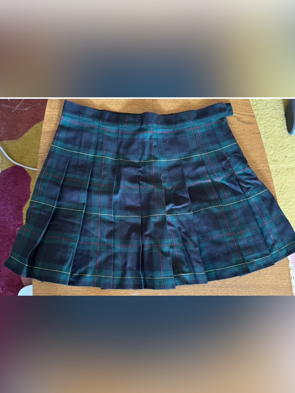 American Apparel Navy and Green Pleated Tartan Mini Skirt